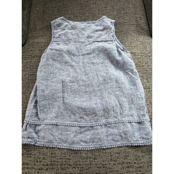 Garnet Hill Womens Blue Sleeveless Linen Top Size 6 V-Neck Pintuck Detail - Picture 7 of 7